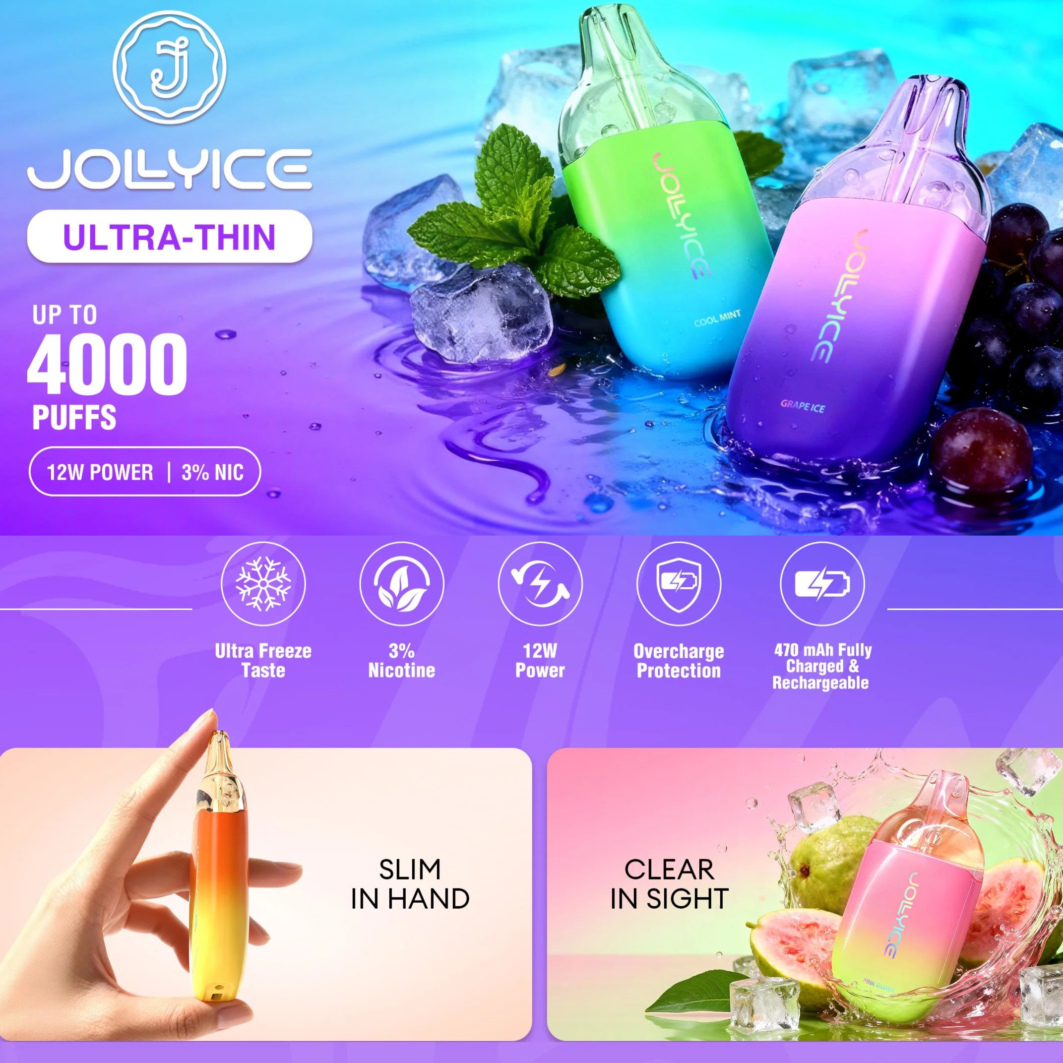 JOLYICE 4000口一次性电子烟-平替冰爆，超薄外观设计